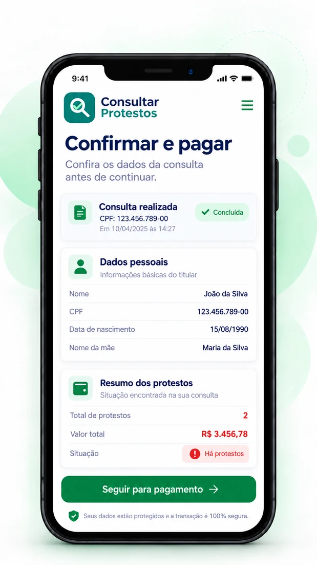 Tela de resumo da consulta e conferência dos dados